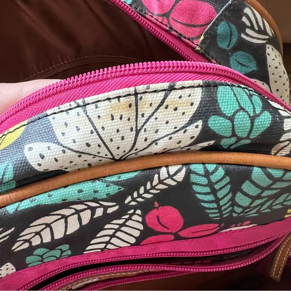 Fossil Backpack Coated Canvas Bag Floral Pink Teal Cactus. In good condition. - Picture 6 of 9